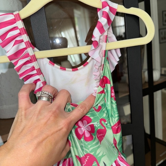 Flap Happy one piece swimsuit flamingo print ruffle toddler girl tropical floral - Picture 6 of 8